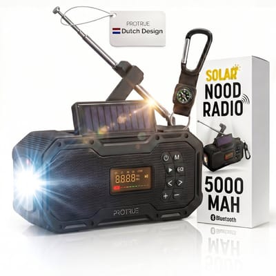 Noodradio Solar Opwindbaar - FM / AM Nood Radio - 5000 mAh Powerbank Zonneenergie - Bouwradio Speaker - Badkamer Radio - Noodpakket