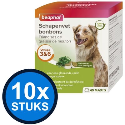 10x Beaphar - schapenvet bonbons zeewier 245gr - Hondenvoer Snacks - 245 g