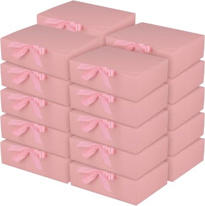 Dailygoods - FUNSUEI Set van 20 roze geschenkdozen met roze lint, 27 cm x 20 cm x 8 cm kartonnen geschenkdozen met deksels voor bruiloft, feest, verjaardag, verpakking