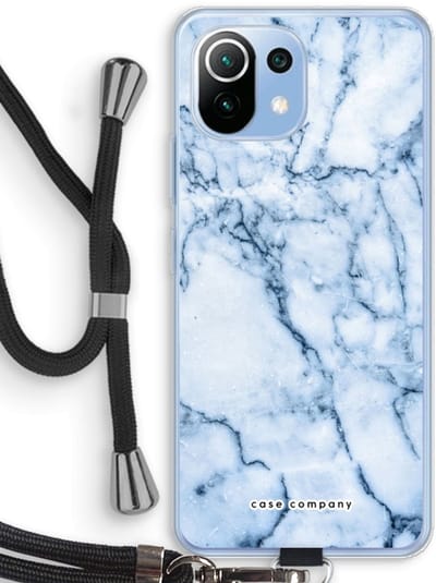Case Company® - Hoesje met koord geschikt voor Xiaomi Mi 11 Lite hoesje met Koord - Blauw marmer - Telefoonhoesje met Zwart Koord - Bescherming aan alle Kanten en Over de Schermrand