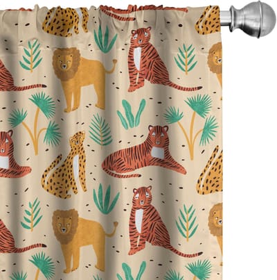 ABAKUHAUS Dierenwereld gordijnen – 2x75x175 cm – Beige/Multikleur