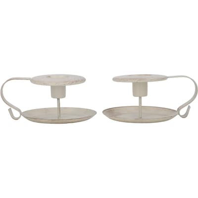 2 stuks Taps Kaarsenhouders Eenvoudige Antieke Afwerking IJzeren Kaarsenhouder met Gebogen Handvat voor Romantisch beige
