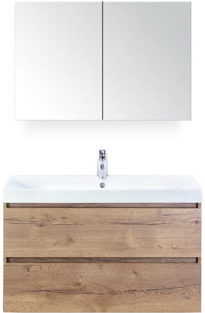 Maxx XL Badmeubelset 100 cm - Natuur Eiken - Wastafel Just 1 Kraangat met Spiegelkast