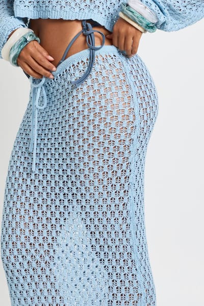 boohoo Dames Gehaakte Gebreide Strand Maxi Rok | Blauw | Maat: Medium