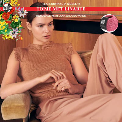 Breipakket topje met Linarte-garen model 14 van Lana Grossa Filati Journal 61-mt. 36/38-azalea