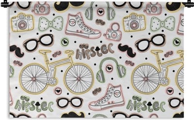 Wandkleed - Wanddoek - Doodle - Koptelefoon - Patroon - 90x60 cm - Wandtapijt