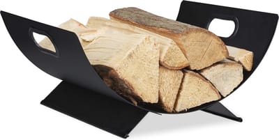 Houtmand voor Haardhout - Modern Design Zwart, Houtopslag voor Binnen, Geschikt voor Kleine Ruimtes