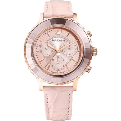Swarovski Octea 5452501 Roze Gouden Roze Leren Dameshorloge