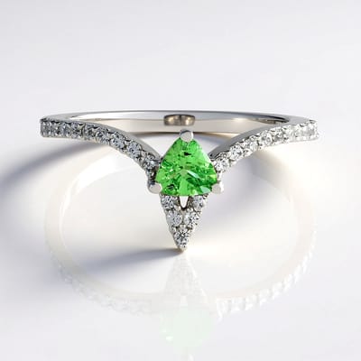 Cavill - Zilveren Ring - 925 Sterling Zilver Rhodineerd - Lemshuku Tsavoriet 0,293 ct Triljant - Zirkonia 0,301 ct - Moderne Groene Edelsteen Ring