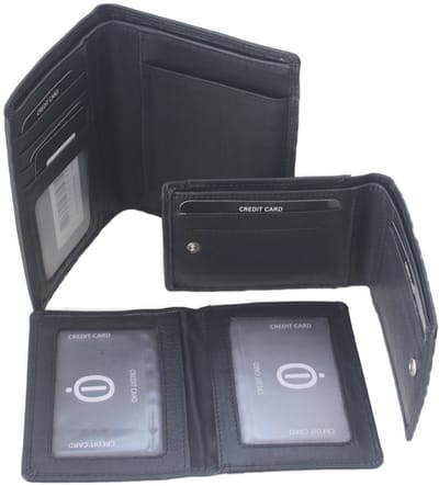 Oi zwarte leren Driedelige billfold Groot voor veel pasjes / 3 portemonnees in 1 / zeer complete beurs die uit drie delen bestaat / RFID SAFE / zwart leer / 268