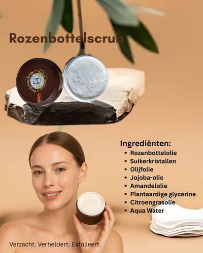 RNC. - Rozenbottel Scrub - Natuurlijke Scrub voor Zachte en Stralende Huid | Exfolieert, Verstevigt en Voedt de Huid