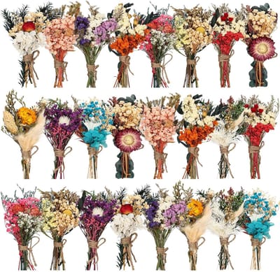 Gedroogde bloemen boeket - Mini bloemen decoratie - Bruiloft decoratie - Natuurlijke materialen - 24 stuks