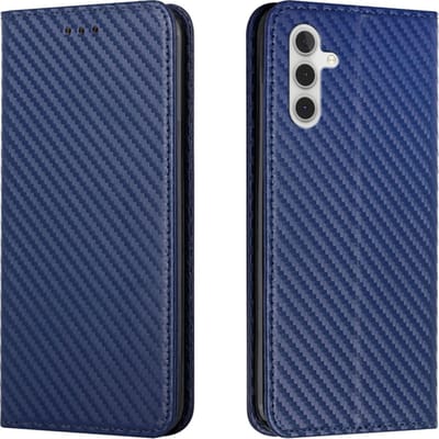 Luxe BookCover Hoes Etui geschikt voor Samsung Galaxy A14 - Blauw-Carbon