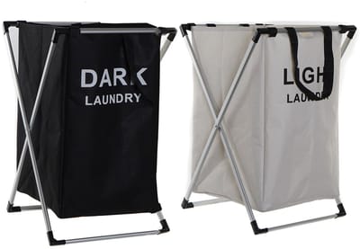 Benson Wasmanden set - 2x 60 Liter compartiment - Light / Dark - 39 x 38 x 60 cm - aluminium frame