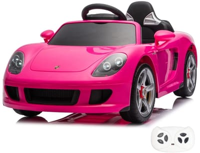 Porsche Carrera GT Elektrische Kinderauto - 1 tot 5 jaar - Full Option - 12V Kinderauto met Afstandsbediening - Officieel Gelicentieerd Accuvoertuig met Lederen Zitje, Schokdempers & Bluetooth - Werkende Deuren & Soft-Start – Roze