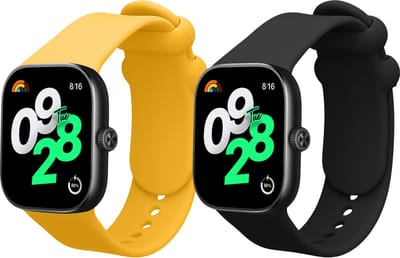 kwmobile 2x horlogebandjes geschikt voor Xiaomi Redmi Watch 4 / Watch 5 / Watch 5 eSIM bandje - Smartwatch bandjes van TPU - Activity tracker horloge band in zwart / geel