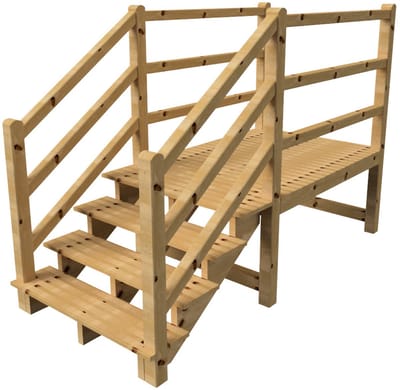 MILANO buitentrap 4 treden H71 cm - bordes L189 x B120 cm - trapleuning links en rechts - bordesleuning links en rechts