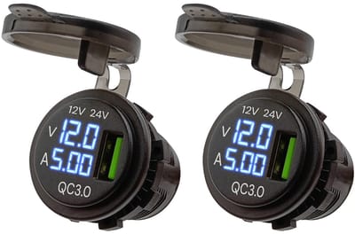 ProRide 12V USB Wandcontactdoos Inbouw - 1 USB Poort - Voltmeter en Ampèremeter - QC3.0 - - Voor Auto Boot en Camper - 2 stuks