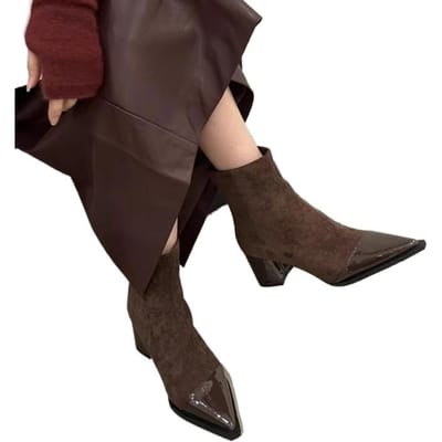 Chaussures pour Femmes Bottes pour Femmes à Fermeture Éclair Arrière Mode Imprimé Léopard Bureau et Carrière Sexy Bottines à Bout Pointu Bottes 40 marron