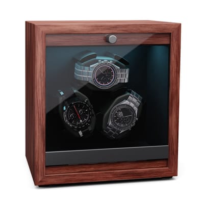 Klarstein Kabel watchwinder voor automatische horloges, automatische watchwinder voor 3 horloges, automatische watchwinder met acryl kijkvenster, automatische watchwinder, blauwe leds, watchwinder met 4 TPD instellingen
