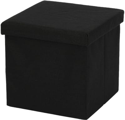 Ceruzo Poef - Zwart - 38x38x38 cm - Opvouwbaar - Hocker met Opbergruimte -Linnen look