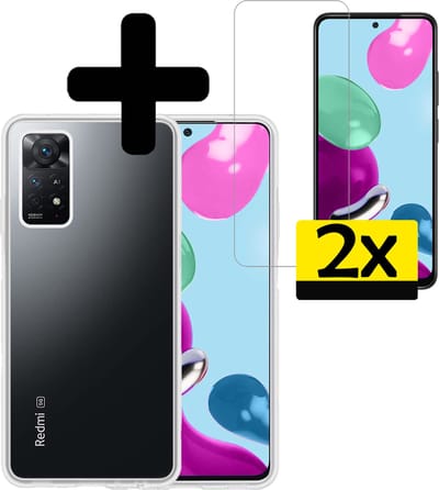 Hoesje - Met 2x Screenprotector - Geschikt voor Xiaomi Redmi Note 11 - Sterk & Shockproof - Back Cover - Siliconen Case - Telefoon Hoes - Telefoonhoesjes - Transparant
