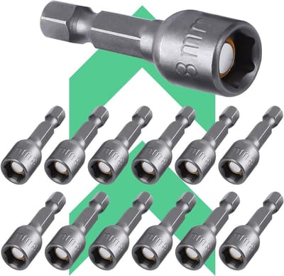 Allecto Plus - 12-delige magnetische steeksleutelset met 8 mm 1/4 inch hex boor en zeskant bit adapter - Metrische veeltand moer set voor boren en accuschroevendraaier accessoires
