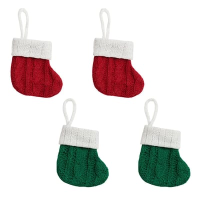 QTTVBTNA - Mini Kerstmis Decoratie Sokken - 4 stuks - Gebreide Kerstsokken - Hangende Feestdecoratie - Kerstcadeautassen - Rood, Groen