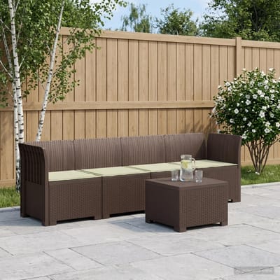 vidaXL - 4-Zits - Tuin - Sofa - met - Kussens - Rieten - Look - PP - Bruin