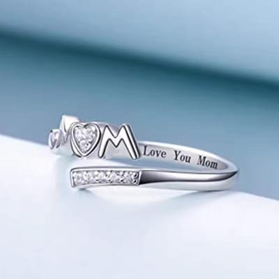 Bagues Exquises pour Maman Couleur Cuivre Lettre Gravée « Je T'aime Maman » Délicat Cadeau d'Anniversaire pour Mère Mode Bijoux pour Femmes resizable gray
