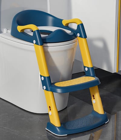 RUX® WC Verkleiner Met Trapje - WC Verkleiner - WC Bril Verkleiner Kinderen - Blauw/Geel - 40cm x 33cm x 14cm