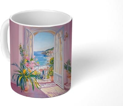 Mok - Koffiemok - Roze - Buiten - Verf - Mokken - 350 ML - Beker - Koffiemokken - Theemok