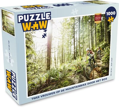 Puzzel Twee vrouwen op de mountainbike door het bos - Legpuzzel - Puzzel 1000 stukjes volwassenen