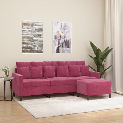 vidaXL - Driezitsbank - met - voetenbank - 180 - cm - fluweel - wijnrood