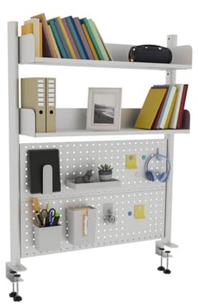 2-laags bureauplank met pegboard - wit 80 cm, bureauorganizer voor thuis en kantoor