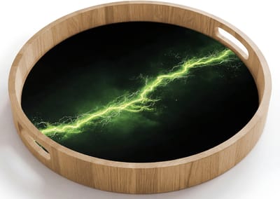 Dienblad rond 40x40 cm - Schootdienblad hout - Gaming - Elektriciteit - Lijn - Vonken - Groen - Borrelplank rechthoek - Plateau houten dienbladen