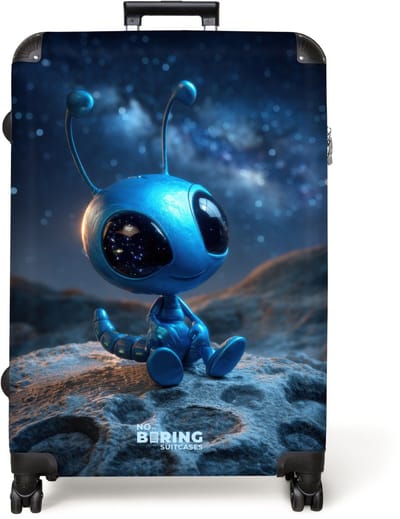NoBoringSuitcases.com® - Koffer groot - Reiskoffer lichtgewicht - Kleine blauwe alien die naar de melkweg kijkt - Rolkoffer met 4 wielen - Grote trolley XL - 98 liter bagage