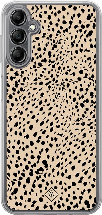 Casimoda® hoesje - Geschikt voor Samsung Galaxy A14 5G - Stippen bruin abstract - 2-in-1 case - Schokbestendig - Gestipt - Verhoogde randen - Bruin/beige, Transparant