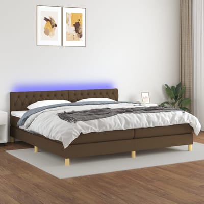 vidaXL - Boxspring - met - matras - en - LED - stof - donkerbruin - 200x200 - cm