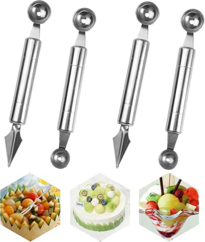 Multifunctionele Fruit Snijset met 4 Stuks - RVS Meloenlepel, Ball Cutter en Snijgereedschap voor Groenten en Fruit