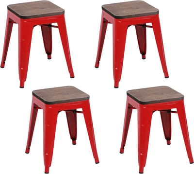 "LIV" SET VAN 4 STOELEN VAN METAAL MAT ROOD MET HOUTEN ZITTING 39X39XH46CM