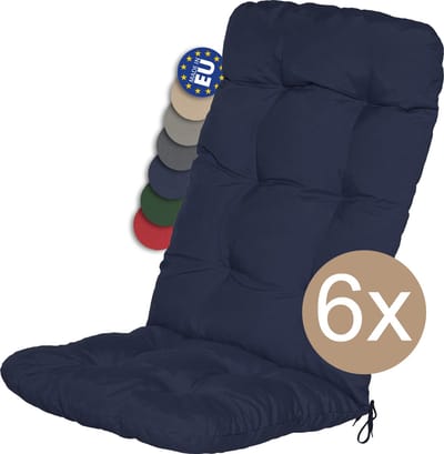Beautissu Flair HL – Set van 6 Tuinstoelkussens Hoge Rug – 120x50 cm – Blauw – Tuinkussen in Matraskussen Kwaliteit