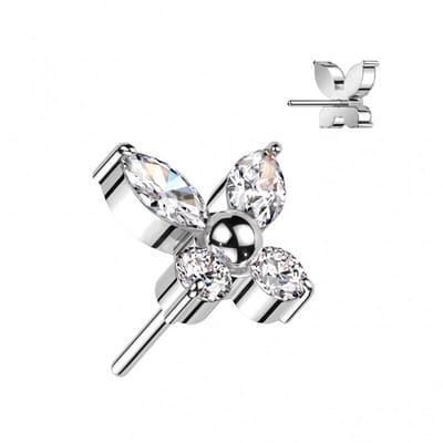 Piercing titanium butterfly gemmed push in 1.2x8 - zilver - LMPiercings