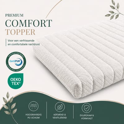 Easy Bedden® Hotel Topper 70x180 - Topdekmatras - Hotel Kwaliteit - HR45 Koudschuim - circa 7 cm dik - Luxe afritsbare premium tijk