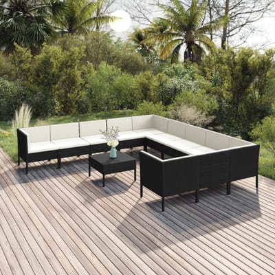 vidaXL - 12-delige - Loungeset - met - kussens - poly - rattan - zwart