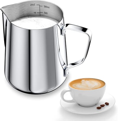 EXCITAT 600 ml - Melkkannetje - Latte Art-beker - Roestvrij staal - Melkkoffiebeker - Geschikt voor koffieshops, dessertwinkels en thuis - Zilver