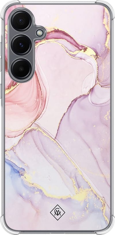Casimoda® hoesje - Geschikt voor Samsung Galaxy A35 5G - Marmer roze paars - Shockproof case - Extra sterk - TPU/polycarbonaat - Paars, Transparant