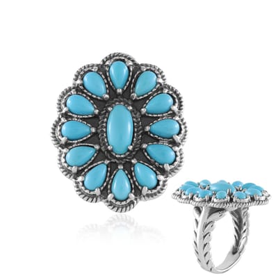 Cavill - 925 Sterling Zilveren Ring - 2,7 ct Sleeping Beauty Turkoois Ovaal & Druppel - Boho Vintage Elegante Statement Ring Dames