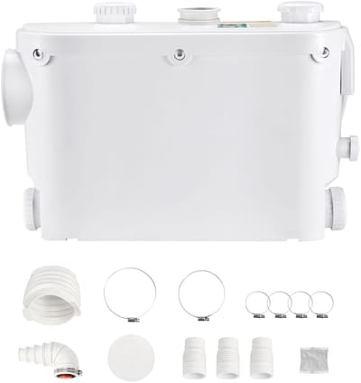 Versnipperpomp, 500 W, 6600 l/u debiet, 8 m opvoerhoogte, rioolwaterverzamelpomp met 3 waterinlaten voor toilet, kelder, aanrecht, douche, badkuip, rioolwaterafvoer