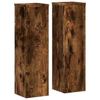 vidaXL - Plantenstandaards - 2 - st - 17x17x60 - cm - bewerkt - hout - gerookt - eiken